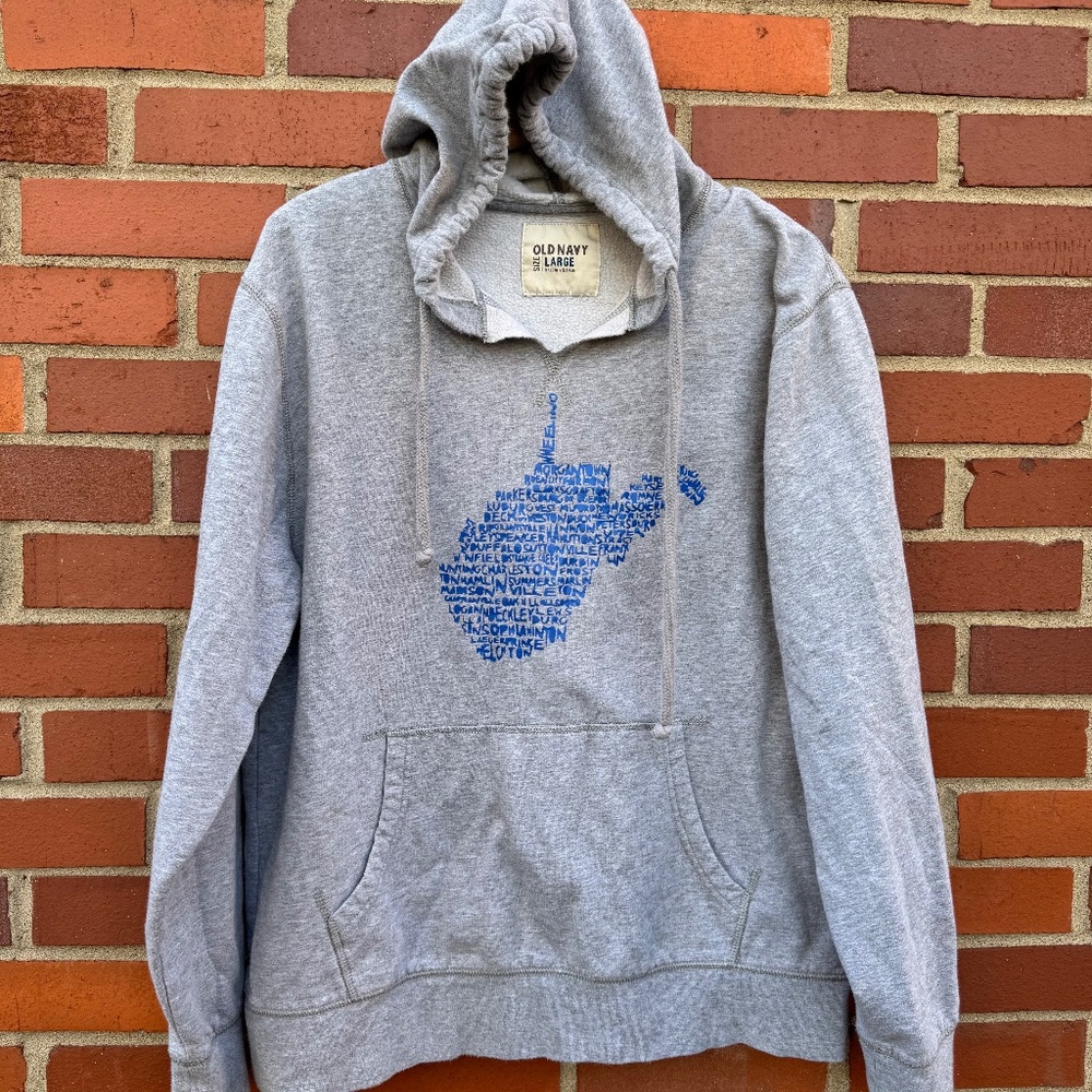 Old Navy West Virginia town sweatshirt gray and blue spellout hoodie- M